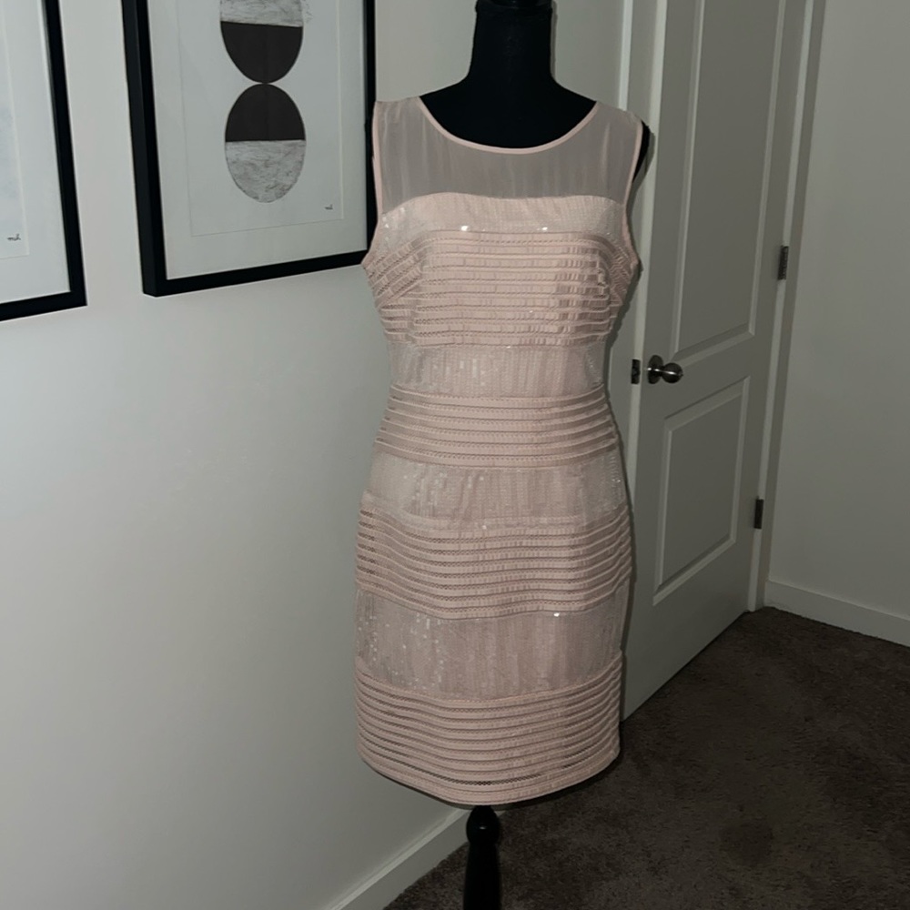 Soft pink sequin cocktail dress!